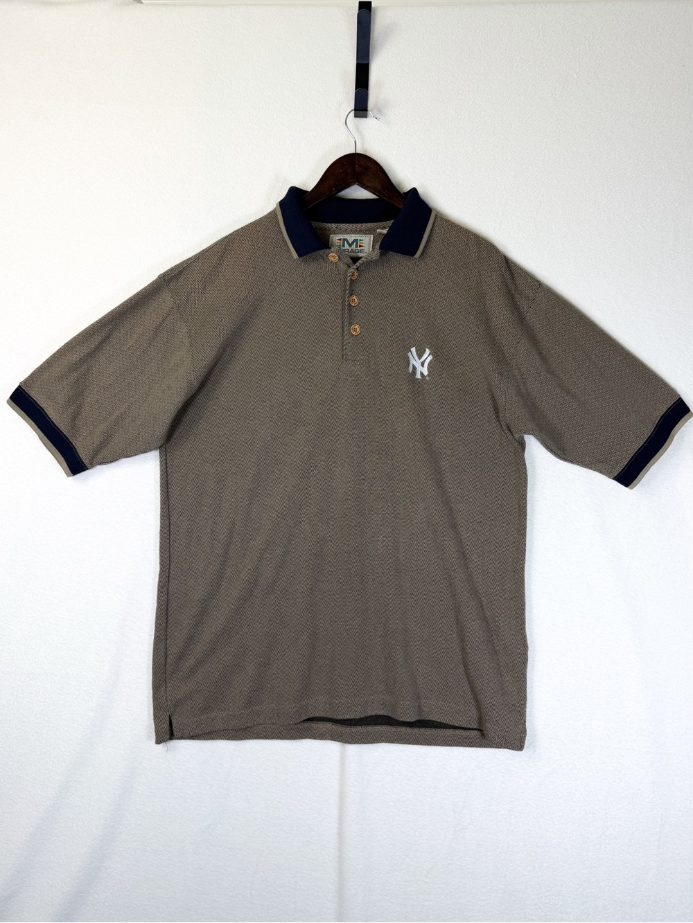Vintage Mirage New York Yankees Shirt Men Medium Brown Herringbone Polo Pique 90